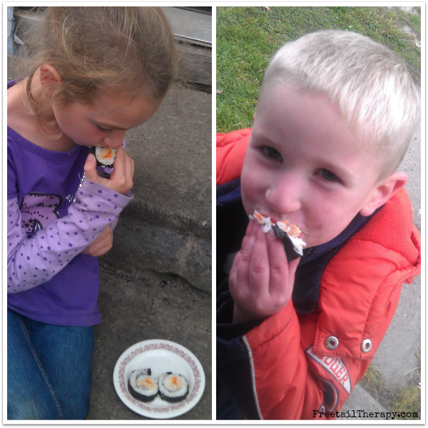 Kids eating Sushi