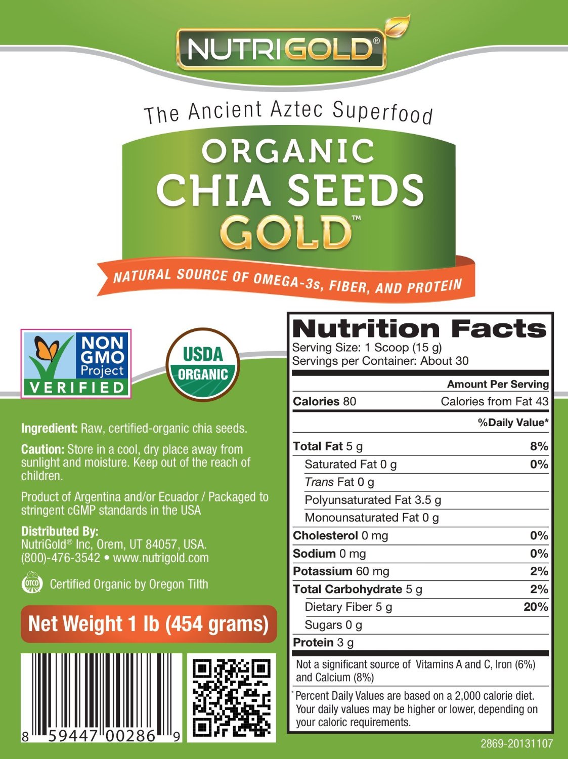 Chia Seed Nutrition Label